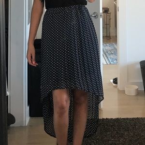 Navy & White Polka Dot Hi-Low Skirt